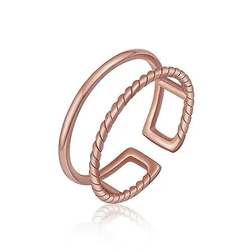 Produktbild: GD GOOD.designs Ring Rosegold für Damen verstellbar aus Edelstahl - Wasserfest - Doppelring offen | Frauen Silberring inkl. Geschenkbox
