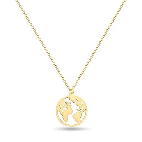 Produktbild: GD GOOD.designs Weltkugel Halskette Gold für Damen - Wasserfest - Verstellbare Weltkette aus Edelstahl I Kette mit Weltkarte Anhänger