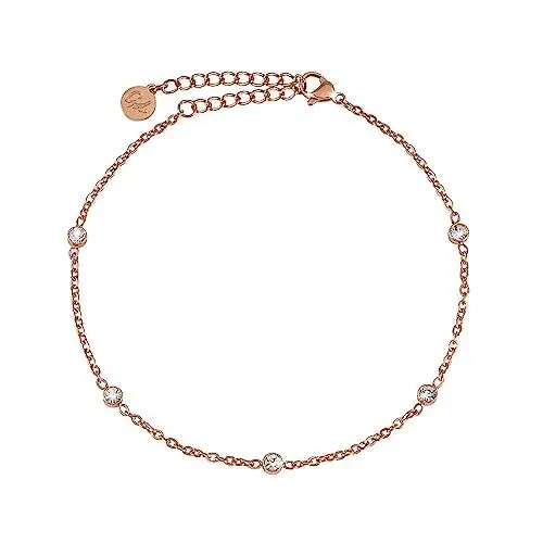 Produktbild: GD GOOD.designs Zirkonia Fußkette wasserfest (Rosegold) I Vergoldetes Fußkettchen mit funkelnden Dots I Damen Fußschmuck mit Kristall vergoldet
