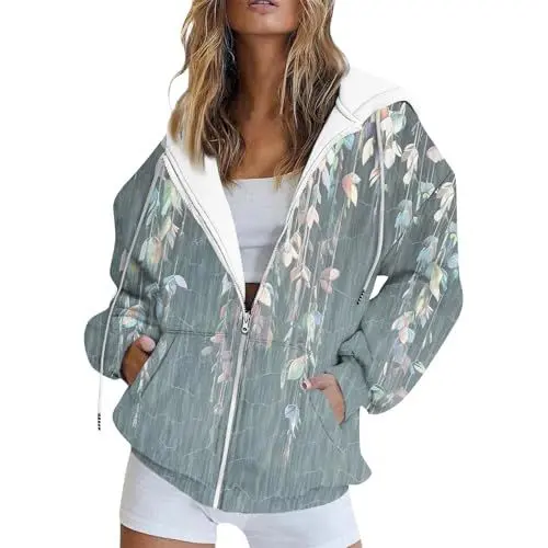 Produktbild: GDGTBNH Damen Lederjacke Damen College Jacke Damen Motorradjacke Damen Lederjacke Sommerjacke Oversize Hoodie Damen Womens Jacket Leichte Steppjacke Damen Jacken Jacken Strickfleecejacke Grau L