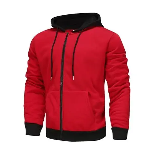 Produktbild: GDGTBNH Herren Jacke Schwarz Jacke Herren Schwarz Men's Sweaters & Sweatshirts Übergrößen Herren Truckerjacke Herren Hoodie Herren Outdoor Kapuzenpullover Jacken Herren Schwarze Rot M