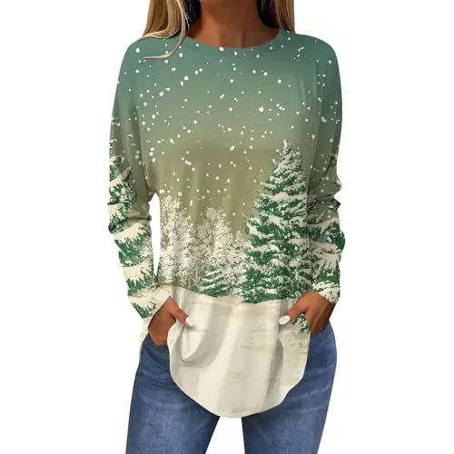 Produktbild: GDGTBNH Weihnachtskleidung Damen Familie Weihnachten Pyjamas Weihnachtspuppen Oberteile Weihnachtshoodie Weihnachtsoutfit Damen Weihnachtspullover Damen Ugly Weihnachts Pullover Grün 2XL