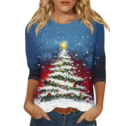 Produktbild: GDGTBNH Weihnachtsstrickpullover für Damen Wichtel Pullover Weihnachtsshirt Damen Lustig Langarmshirt Weihnachtskleid Damen Griswold Schlafanzug Teenager Mädchen Weihnachtsunterwäsche Türkis 5XL