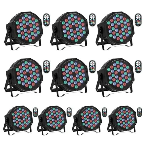 Produktbild: GdjRttk 10PCS RGB LED Par Strahler, 72W Bühnenlicht mit Fernbedienung und DMX 7CH, 36 LED Par Scheinwerfer mit 7 Beleuchtung Modi für Disco Partys Bar Halloween Weihnachten