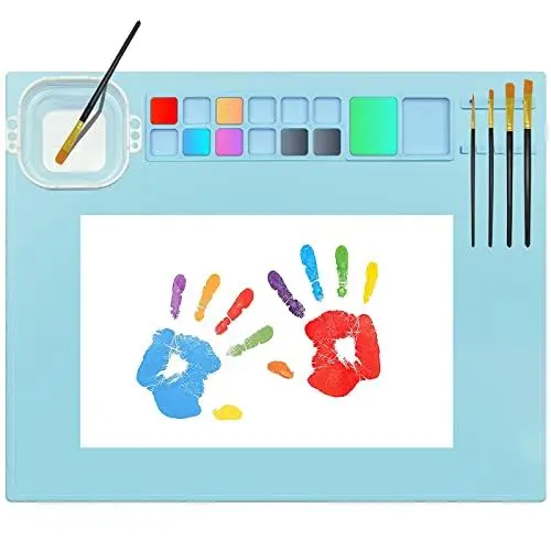 Produktbild: Gdsiujf Silikon-Malmatte zum Basteln,Antihaftbeschichtet Bastelmatte Kinder,mit zusammenklappbarem Reinigungsbecher und Stifthaltern Silikon Malmatte Bastelmatte für DIY Projekte(Rosa)…