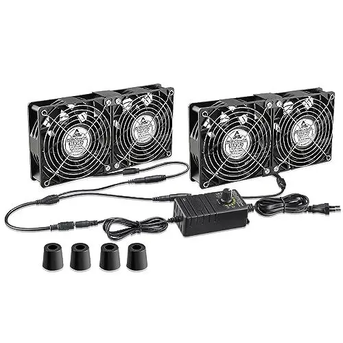 Produktbild: GDSTIME 4 x 120mm Lüfter 230V Großer Luftstrom 120mm x 38mm Lüfter 220V AC Axial mit AC Stecker 4V - 12V regelbar Geschwindigkeit für Serverschrank Garage
