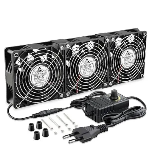 Produktbild: GDSTIME Großer Luftstrom 3 x 120mm Lüfter 230V 220V betriebener AC Axiallüfter Dual kugellager 120mm x 38mm Kühlung Lüfter 4V - 12V regelbar Geschwindig