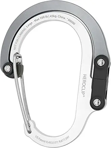 Produktbild: GEAR AID HEROCLIP (Groß) Karabiner-Ausrüstungsclip und -Haken zum Aufhängen von schweren Gegenständen, Camping-Rucksäcken, Koffern, Kajaks, Fahrrädern, Garagenorganisation und mehr. (Grau)