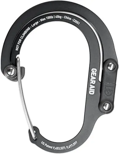 Produktbild: GEAR AID HEROCLIP Karabinerclip und -Haken (Groß) für Camping, Rucksack, Organisation und Garage, Schwarz