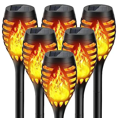 Produktbild: GEARLITE Solarlampen für Außen Garten 6 Stück, 12 Led Solar Fackel Gartenfackeln Flackernd Realistischer Flammeneffekt IP65 Wasserdicht Garten Solarlampe für Außen Hinterhöfe Rasen Weg