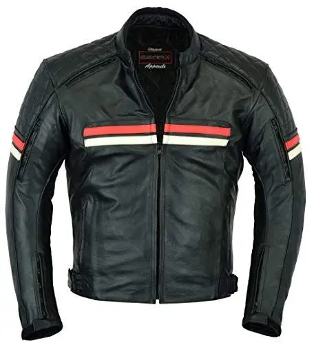 Produktbild: GEARX Retro Boney Motorradjacke aus weichem Leder, Belüftungsöffnungen, abnehmbare Steppdecke, Touren, Pendeln, Stadtfahrten, Schutz, XL