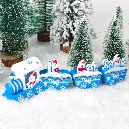 Produktbild: GEBETTER Holz Weihnachtszug Deko Mini Weihnachten Zug Eisenbahn Weihnachtsdeko Xmas Party Tischdeko Weihnachtsbaum Rentier Ornament Dekoration Geschenke (Blau)