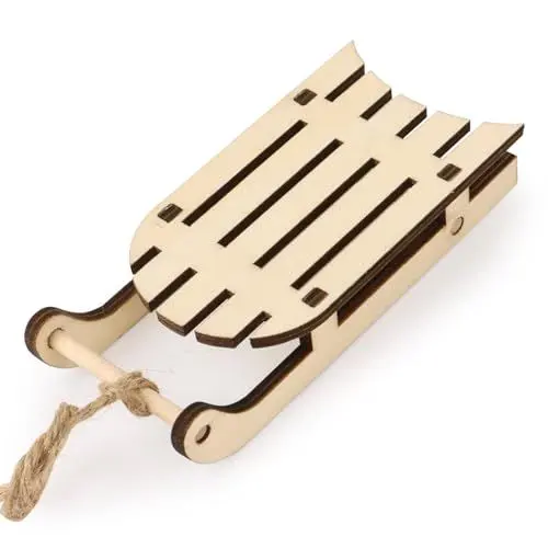Produktbild: GEBETTER Miniatur Holzschlitten 11,5x5x2cm Weihnachten Mini Holz Schlitten Wichtel Zubehör für den Weihnachtswichtel Winter Deko für Winterlandschaften Weihnachtsdekoration Christbaumschmuck