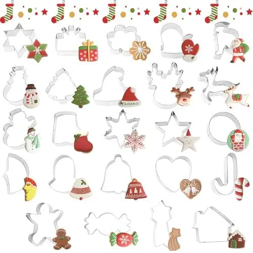 Produktbild: Gebiuhoo Plätzchen Ausstecher Set Weihnachten Keksausstecher aus Edelstahl Mini Ausstechformen Plätzchenausstecher Weihnachtsmann, Elchkopf, Form von Elch für Torten Fondant Kekse Backen