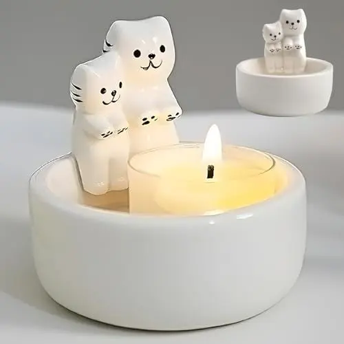Produktbild: Gebiuhoo Katzen Kerzenhalter Süße Katze Deko Katzen Teelichthalter Warming Paws Katze Kerzenständer Cat Candle Holder Niedliche Katzen Stumpen Perzenhalter Ornamente