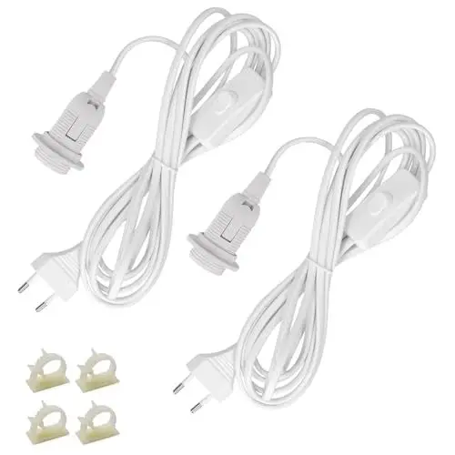 Produktbild: Gebiuhoo Lampenfassung E14 mit Schalter und Stromkabel 2 Stück 3,5m Weiß Kabel Steckdose Schalter E14 Fassung Netzkabel Lampenaufhängung für Lampenaufhängung Pendelleuchte Deckenlampe DIY Lampen
