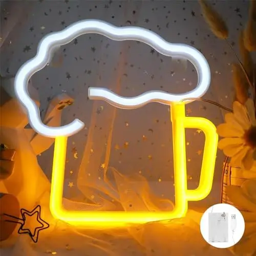Produktbild: Gebiuhoo LED Leuchtreklame Bier Bar Neon Sign Deko Neonlicht Zeichen Licht Neon Lampe mit 2 Haken Bar Zubehör für Bar Pub Nachtclub Store Weihnachten Festival Party Sign Batterie Oder USB Powered