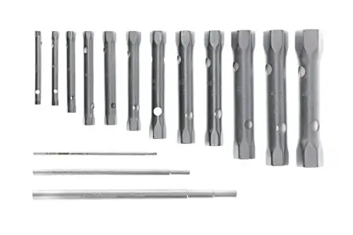 Produktbild: GEDORE Doppelsteckschlüssel-Satz, Set 12-tlg, Hohlschaft, 6-kant, mit 3 Drehstiften, Werkzeug, Stahl verchromt, KD 26 R-120