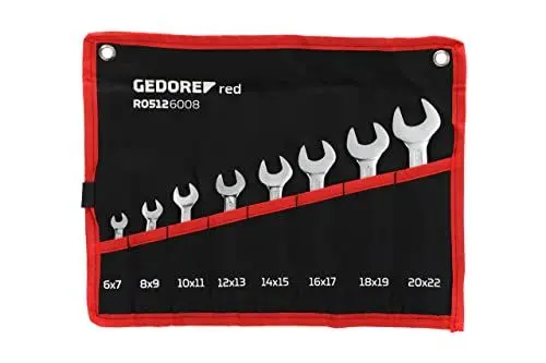 Produktbild: GEDORE red Doppelmaulschlüssel Satz, Set 8-tlg, SW 6-22 mm, metrisch, kurz, Schraubenschlüssel Set mit Rolltasche, R05126008