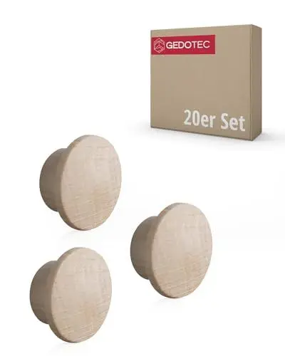 Produktbild: Gedotec Abdeckkappen Loch-Abdeckungen Holz für Blind-Bohrung Ø 10 mm | Massivholz Ahorn naturbelassen | Gesamt Ø 15 mm | Kappen rund zum Eindrücken | 20 Stück - Endkappen für Möbel & Schrauben-Löcher