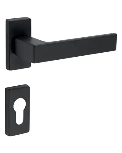 Produktbild: Gedotec Aluminium Drückergarnitur Gartentor-Beschlag schwarz Türbeschlag auf Oval-Rosette - PUSH | Türgriff PZ - Profilzylinder | Türgarnitur L-Form | 1 Paar - Türdrücker-Garnitur Alu für Innentüren