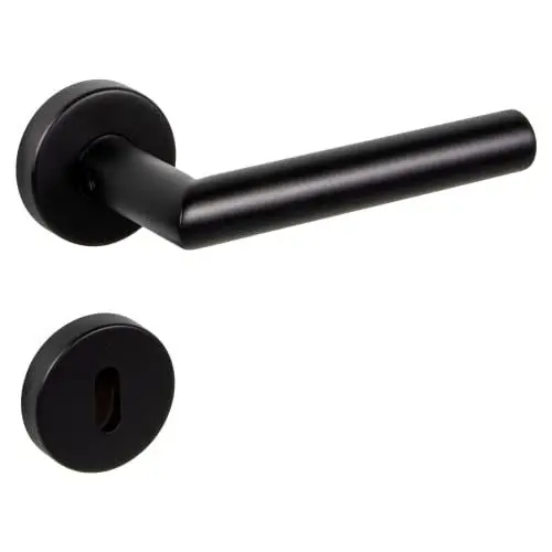 Produktbild: Gedotec Drückergarnitur Schwarz matt (BB - Buntbart) 1x Tür Beschläge Rund-Rosette I Türgriffe Innentüren L-FORM I Türklinke für Türstärke 35 – 47 mm | Türbeschlag mit Befestigungsmaterial