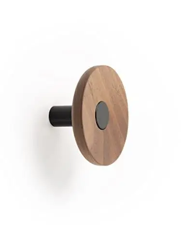 Produktbild: Gedotec Garderoben Haken - Kleiderhaken Garderobe Aluminium | ZOOT 7001 | 1 Stk Kleiderhaken Wand D: 90 mm | Garderobenhaken Schwarz + Holz Walnuss | Haken zum Schrauben Wandhaken Handtuchhaken