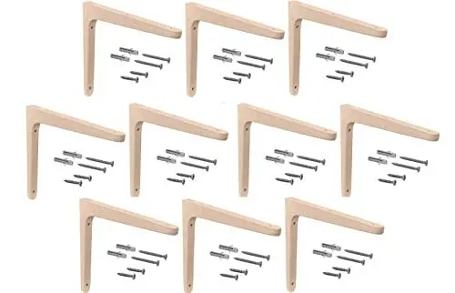 Produktbild: Gedotec Holzkonsole aus Buche | 10 Stück Regalwinkel aus massivem Naturholz | 200 x 125 mm | TAUM | paarweise Tragkraft bis 24 kg | Regal-Halter geeignet für Bücherregale | Schwerlastträger Wandregale