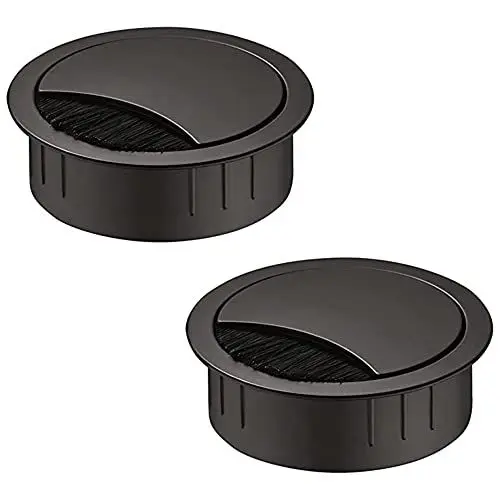 Produktbild: Gedotec Kabeldurchführung Schreibtisch Kabeldurchlass schwarz - Samos | Metall Kabelführung zum Eindrücken | Kabeldose Bohr-Ø 60 mm | 2 Stück - Stahl Kabelausgang rund für Büromöbel, Tisch, Wohnmobil
