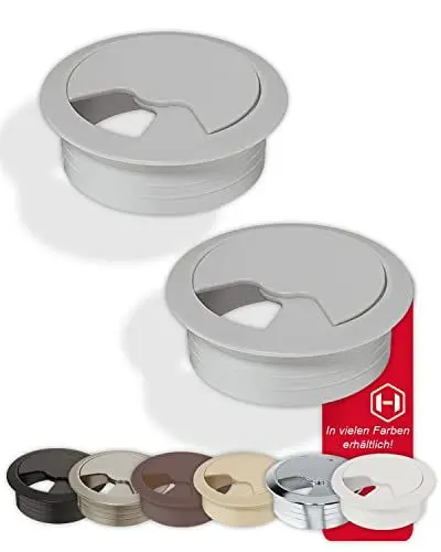 Produktbild: Gedotec Kabeldurchführung Schreibtisch aus stabilem ABS Kunststoff | 2 Stück runde Kabeldurchlässe 80mm | Entry | Kabeldose Grau matt | Kabelführung zum Eindrücken | kabelkanal Schreibtisch