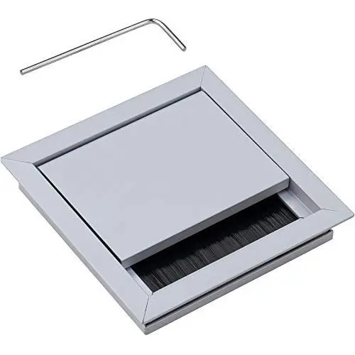 Produktbild: Gedotec Kabeldurchführung Silber Schreibtisch ECO eckig mit Bürstendichtung | Kabeldurchlass Aluminium Silber | Kabeldose 100 x 100 mm zum Eindrücken | 1 Stück - Tisch-Kabelausgang zum Einlassen