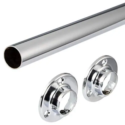 Produktbild: Gedotec Kleiderstange rund Garderoben-Stange für Kleiderschrank & Möbel | Schrankrohr 2000 mm | Schrank-Stange Stahl verchromt | Möbelrohr Ø 25 mm | 1 Stück - Möbelstange mit 2 Stk. Schrankrohrlager