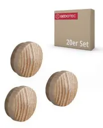 Produktbild: Gedotec Loch-Abdeckungen universal Abdeckkappen Holz für Blind-Bohrung Ø 15 mm | Massivholz Kiefer naturbelassen | Gesamt Ø 17 mm | Kappen rund zum Eindrücken | 20 Stück - Runde Lochkappen für Möbel