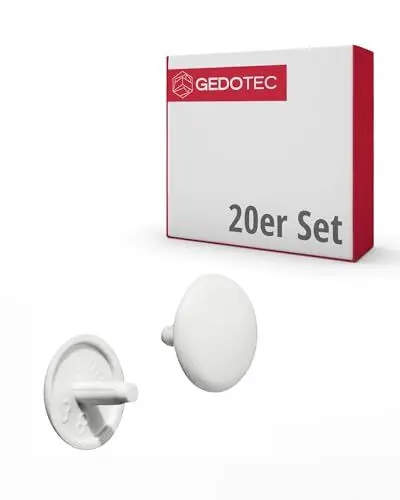 Produktbild: Gedotec Möbel-Abdeckkappen rund | 20 Stück - Schrauben-Kappen für Kopfloch-Bohrung PZ2 | H1115 | Abdeckungen Ø 12 x 2,5 mm | Verschluss-Stopfen Kunststoff weiß | Endkappen für Bohrlöcher & Holz-Möbel