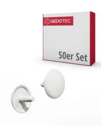 Produktbild: Gedotec Möbel-Abdeckkappen rund | 50 Stück - Schrauben-Kappen für Kopfloch-Bohrung PZ2 | H1115 | Abdeckungen Ø 12 x 2,5 mm | Verschluss-Stopfen Kunststoff weiß | Endkappen für Bohrlöcher & Holz-Möbel