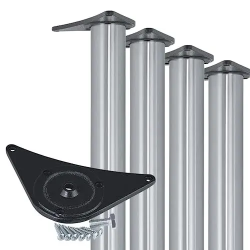 Produktbild: Gedotec Möbelfüße 4X Edelstahl Optik | Ø 60 mm | Tischfüße Höhenverstellbar Höhe 710 mm + 30 mm inkl. Befestigungsmaterial | Tischbeine Metall | Sockelfüße Bodenschoner aus Kunststoff | für Möbel