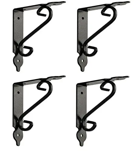 Produktbild: Gedotec Ornament-Konsole Schwerlastkonsole Metall Schwerlastträger | Smithy | Tiefe: 140 mm | Regalträger Tragkraft 15 kg | Stahl Antik schwarz geschmiedet | 4 Stück Regalwinkel im Landhaus-Stil