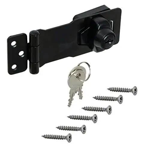 Produktbild: Gedotec Sicherheitsüberfalle - Schloss mit Schlüssel | 1 Stück Türriegel aus Stahl - schwarz matt | 140 x 40 mm | abschließbares Vorhängeschloss wetterfest | Sicherheit als Türschloss Schrankschloss