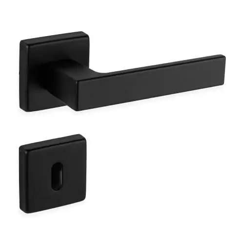 Produktbild: Gedotec Türgriffe schwarz | 1 Set Premium Türklinke schwarz mit moderner Buntbart (BB) Rosette | Hochwertige Türgarnitur schwarz matt | PUSH 1317 door handle black | Türgriff eckig für Innentüren