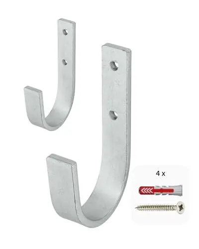 Produktbild: Gedotec Wandhalterung - Universal-Haken Stahl verzinkt | 2 Stück Leiterhaken gebogen 30 x 90 mm | Gerätehaken inkl. Befestigungsmaterial | Allzweckhaken aus Metall | Wandhaken zum Schrauben