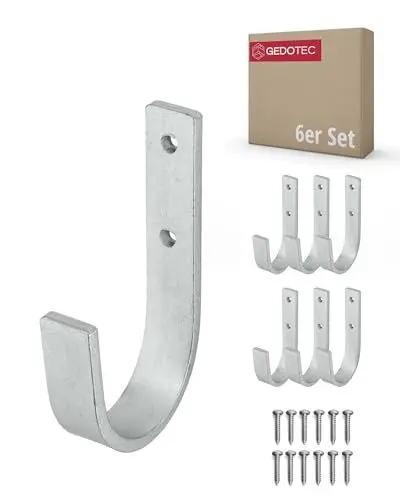 Produktbild: Gedotec Wandhalterung - Universal-Haken Stahl verzinkt | 6 Stück Leiterhaken gebogen 30 x 90 mm | Gerätehaken inkl. Befestigungsmaterial | Allzweckhaken aus Metall | Wandhaken zum Schrauben