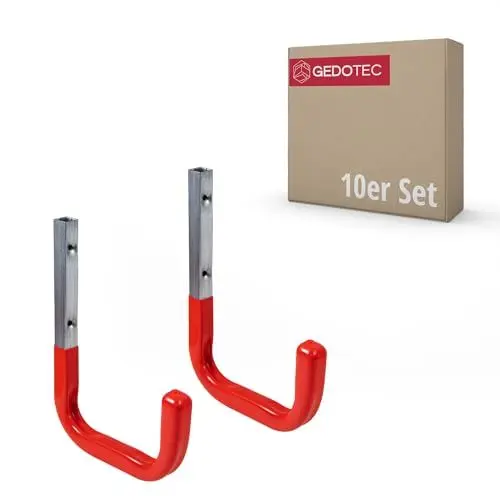 Produktbild: Gedotec Wandhalterung - Wandhaken zum Schrauben Stahl verzinkt gummiert | MONO | 10 Stück Gerätehaken Länge: 150 mm inkl. Befestigungsmaterial | Allzweckhaken aus Metall | Wandhalterung Garage