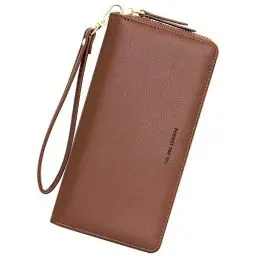 Produktbild: GEEADNB Langformat Geldbörse für Damen, PU Leder Portemonnaie Gross Reißverschluss Telefon Geldbörse Frauen Armband Geldbörse Lange Clutch Geldbörse (Coffee)