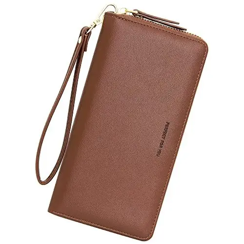 Produktbild: GEEADNB Langformat Geldbörse für Damen, PU Leder Portemonnaie Gross Reißverschluss Telefon Geldbörse Frauen Armband Geldbörse Lange Clutch Geldbörse (Coffee)