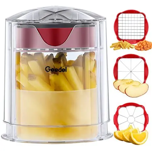Produktbild: Geedel Pommesschneider, Kartoffelschneider mit 3 Klingen Schnellschnitt, Apfelschneider Spart Mehr Zeit, Pommes Schneider Edelstahl für Pommes, Gurke, Karotte, Apfel, Gemüse und Obst