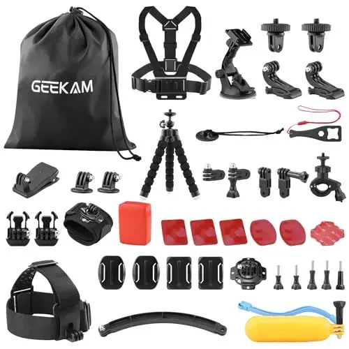 Produktbild: GeeKam 38 in 1 Action Kamera Zubehör Kit, Kompatibel mit GoPro Hero, DJI Osmo, AKASO EK7000, Campark, Crosstour, APEMAN, COOAU, Apexcam, SJCAM und mehr