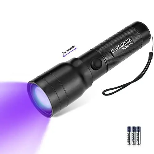 Produktbild: Geekhigh UV-Taschenlampe 395nm, Zoomable Pen Schwarzlicht Taschenlampe mit 3AAA Batterie Ultraviolett-Taschenlampe Pet Urine Detektor für Katze Hund Flecken, Bettwanzen, Haushalt Toilette