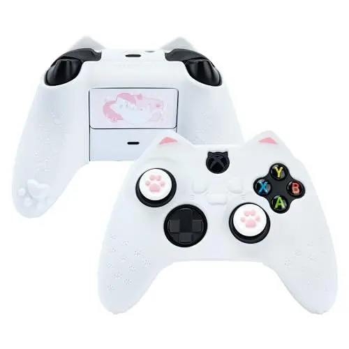 Produktbild: GeekShare Cat Paw Controller Skin für Xbox Series X Controller, rutschfeste Silikonhülle, kompatibel mit Xbox S/X Controller mit 2 Cat Paw Daumengriffkappen, Weiß