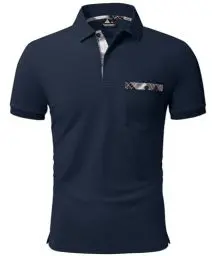Produktbild: geeksport Poloshirt Herren Kurzarm Golf Polo mit Tasche Kontrastfarbe Sommer Atmungsaktive T-Shirt Business Elegant Polohemd für Männer(Marineblau M)