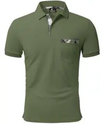 Produktbild: geeksport Poloshirt Herren Kurzarm Golf Polo mit Tasche Kontrastfarbe Sommer Atmungsaktive T-Shirt Business Elegant Polohemd für Männer(Militärgrün 2XL)